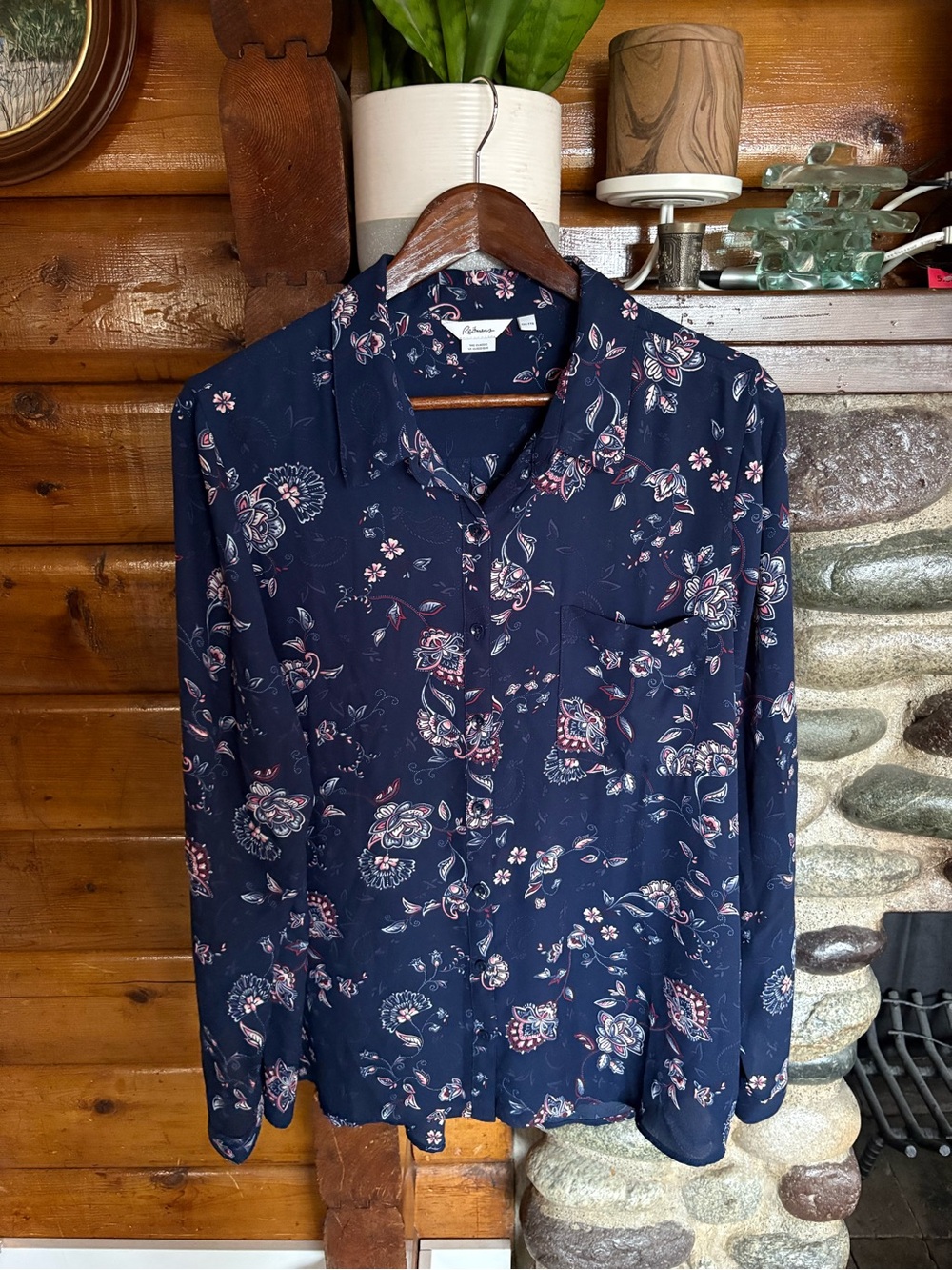 Reitmans The Classic Navy Floral Button Down Tunic Blouse XXL